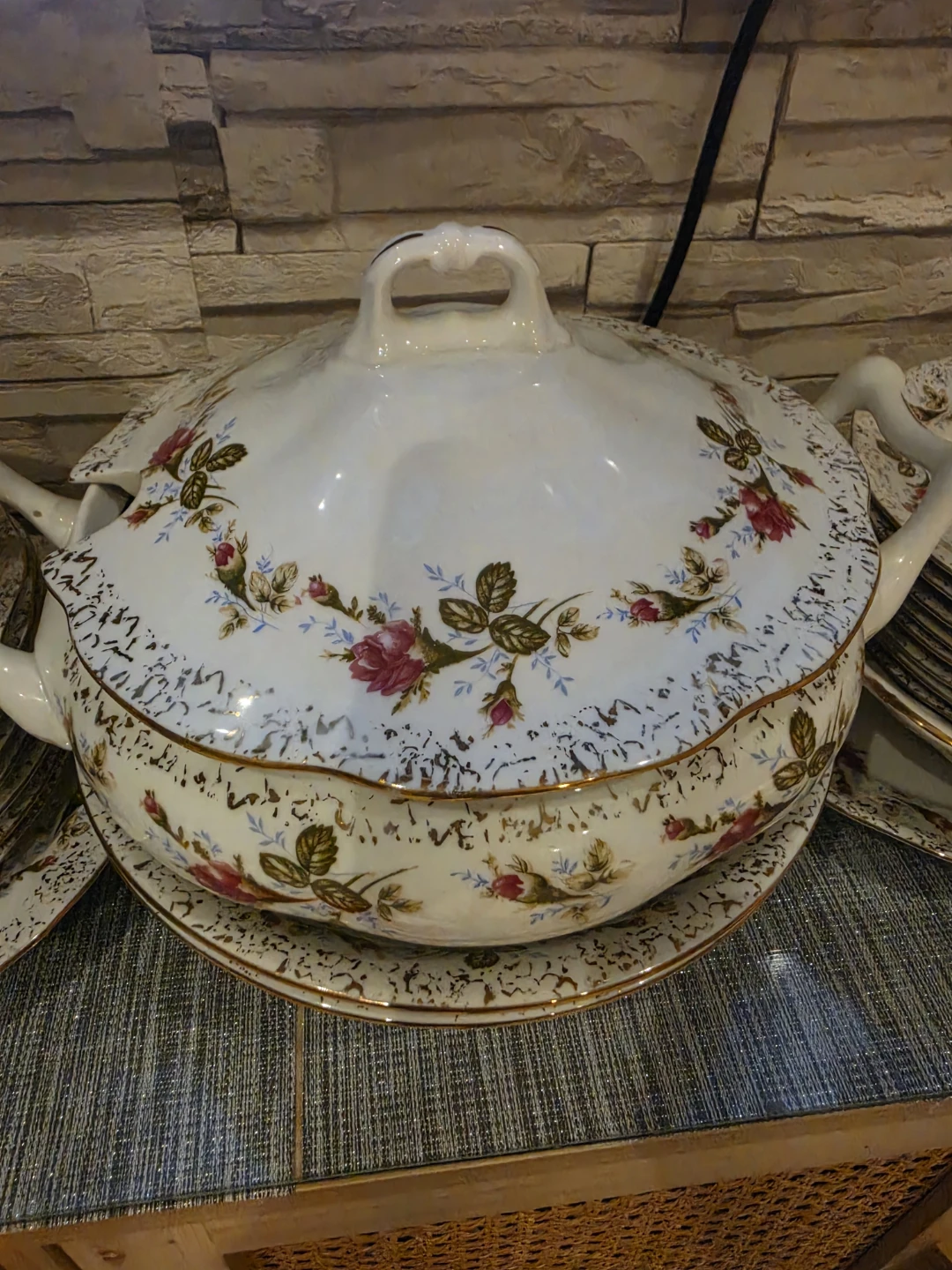 Vintage Floral Dinnerware Set with Gold Trim - photo 2