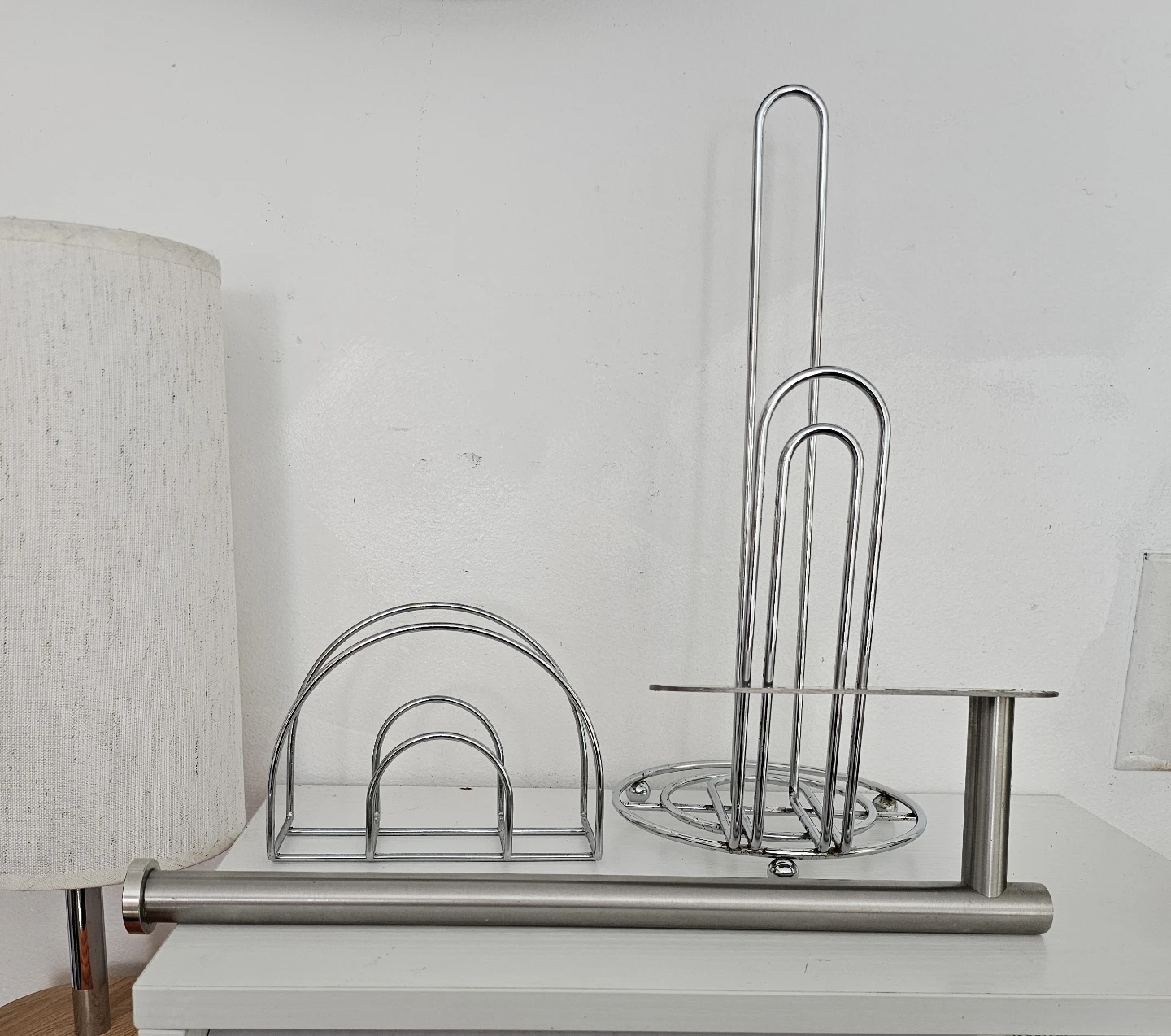 Chrome Kitchen Organizer Set: Paper Towel Holder and Rack