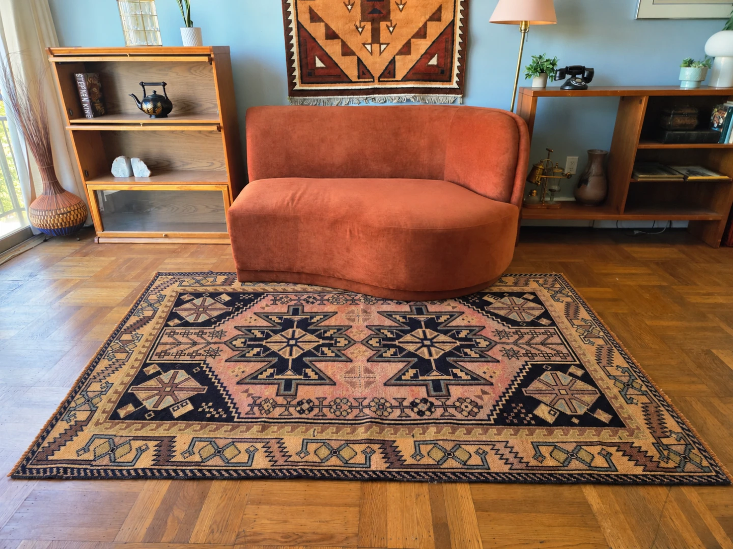 Vintage Persian Tribal Style Hand-Knotted Wool Area Rug