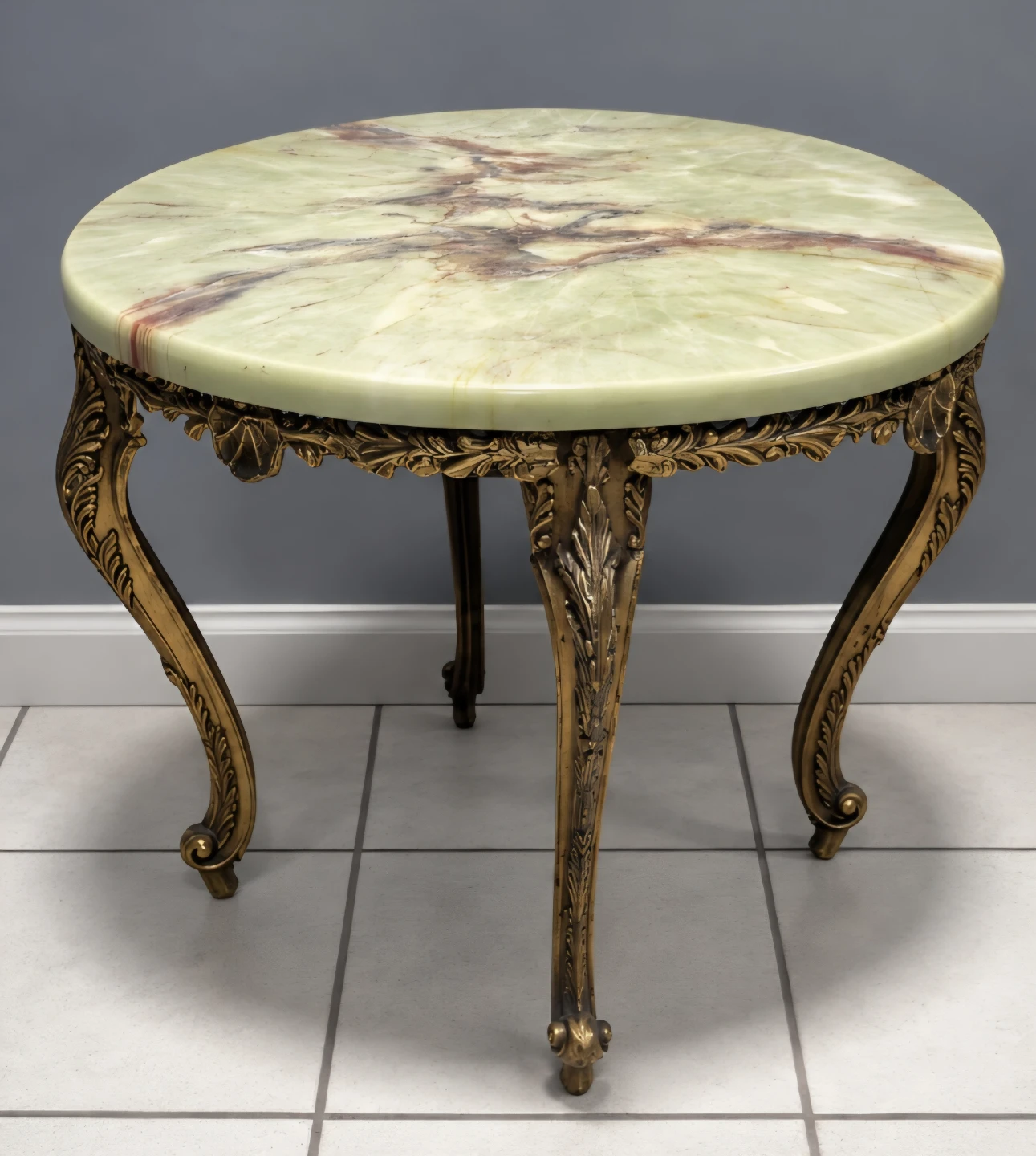Vintage Round Green Onyx Marble Tops End Table(s) - photo 4