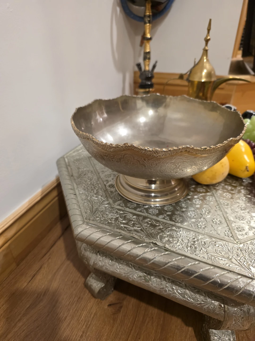 Vintage Ornate Decorative Metal Fruit Bowl