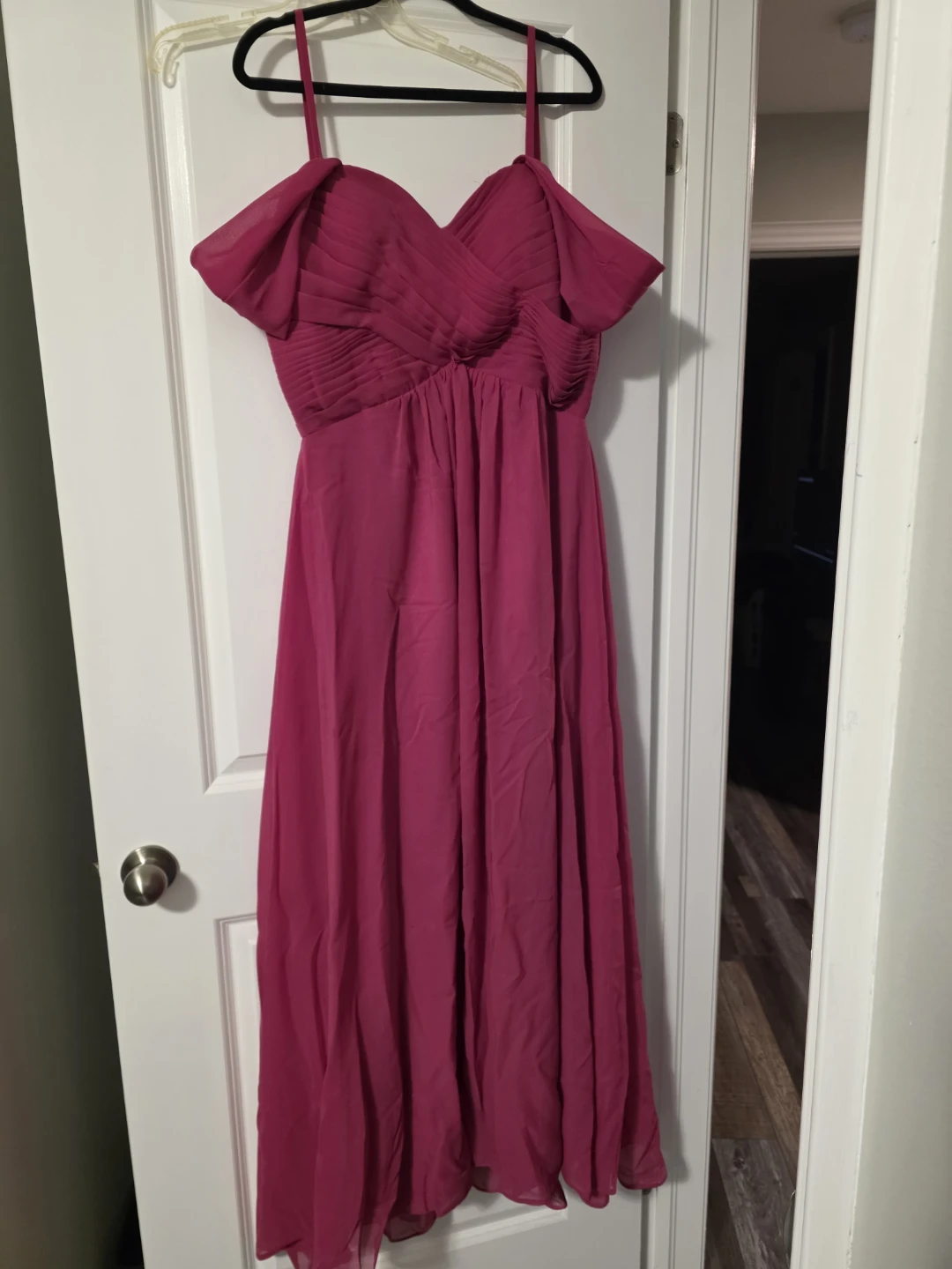 Magenta Chiffon Off-Shoulder Formal Gown