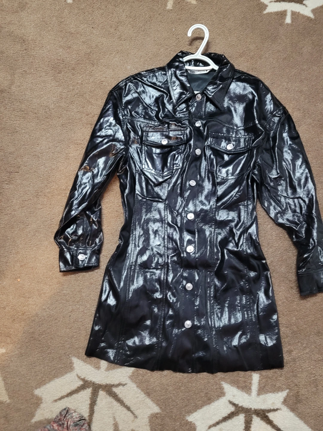 Zara Black Faux Leather Shirt Jacket