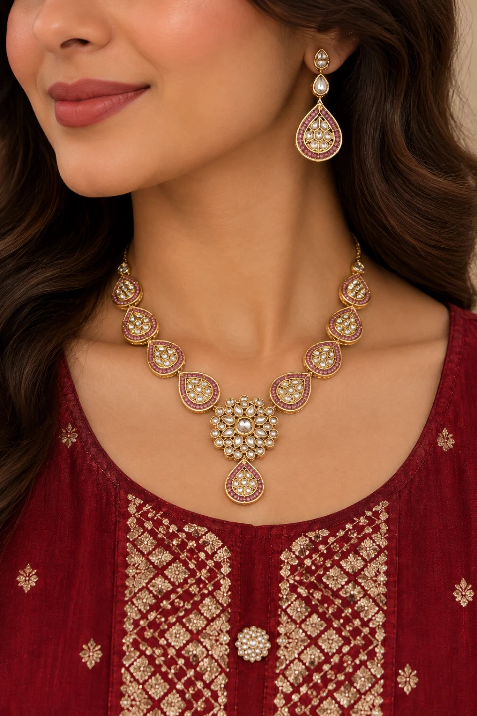 Traditional Kundan Necklace Set with Maang Tikka