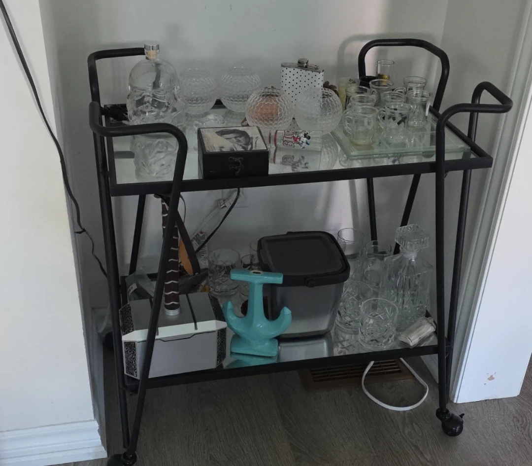 Black Metal Rolling Bar Cart
