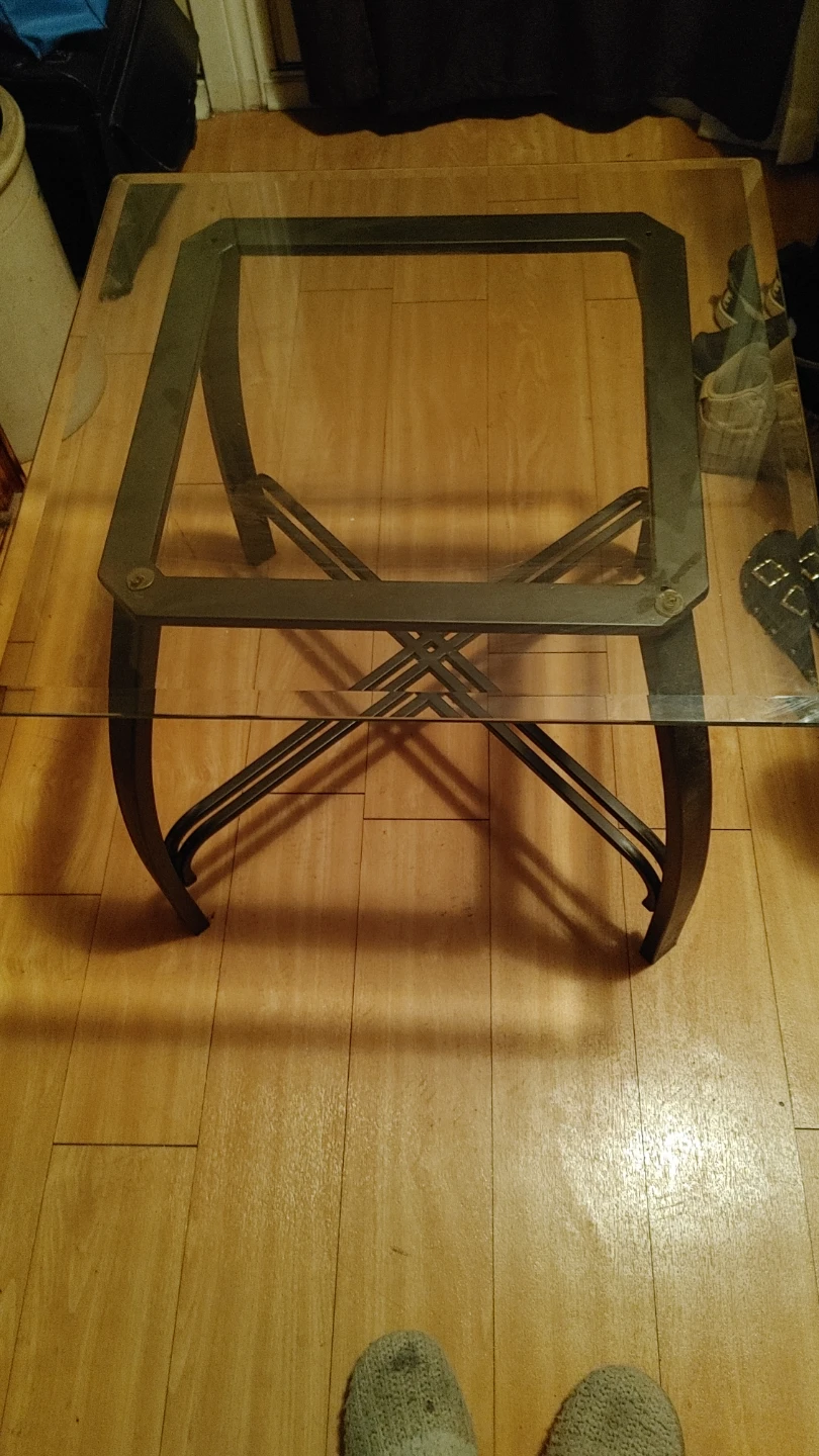 Glass top end table with metal base - photo 2