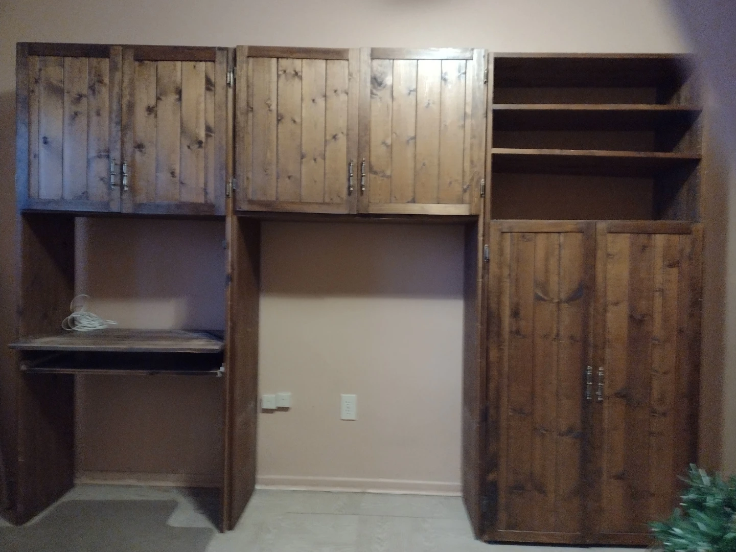 Rustic Pine Wood Wall Unit Desk and Cabinet