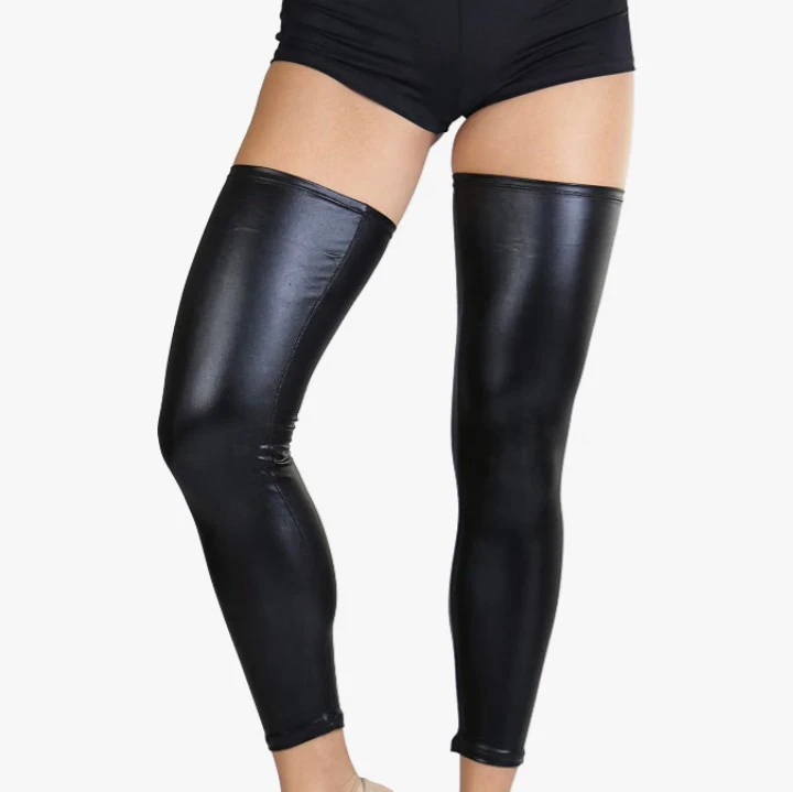Black wet look Lace-Up Thigh-High Leg Warmers - photo 2