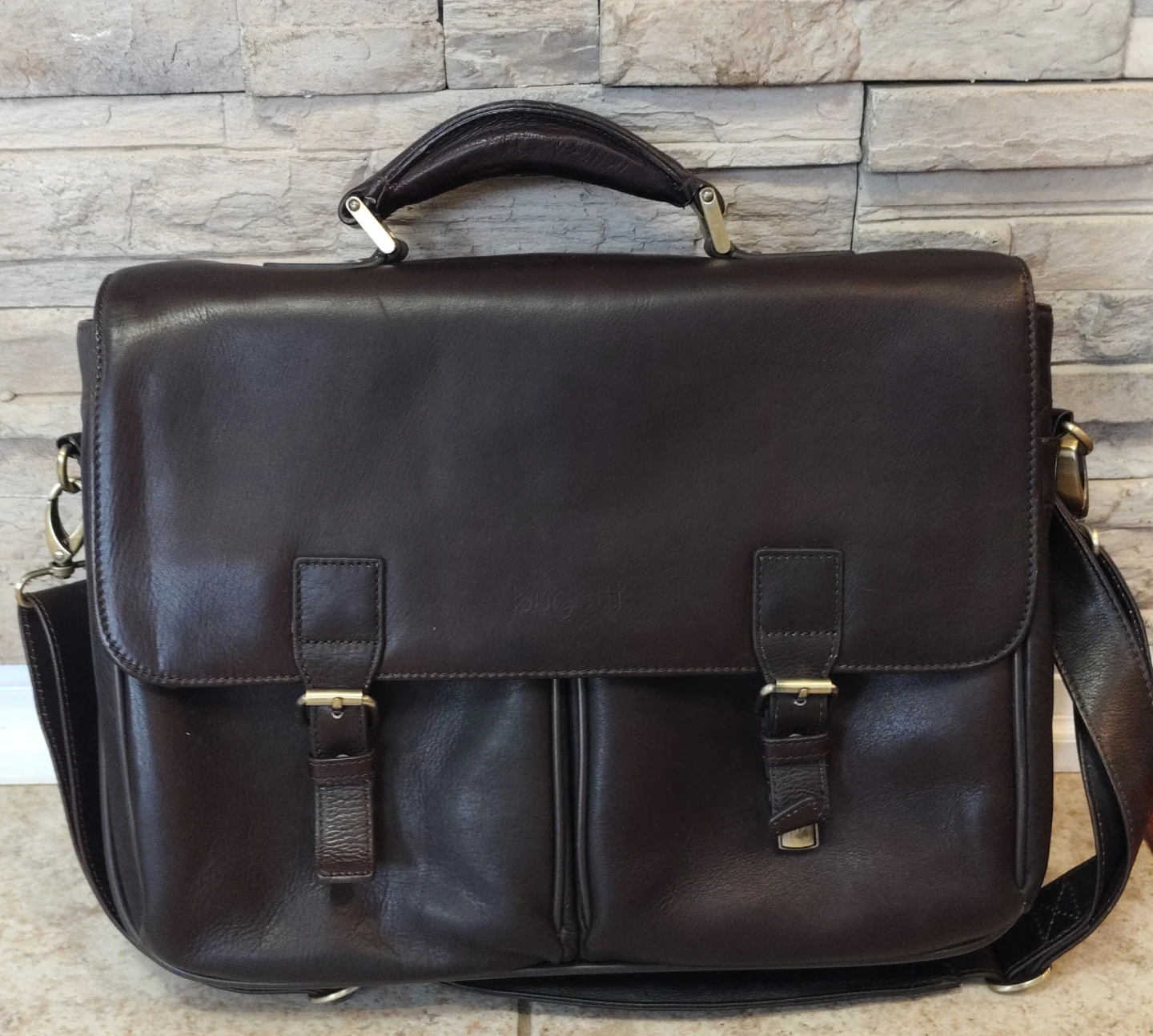 Bugatti dark brown leather briefcase