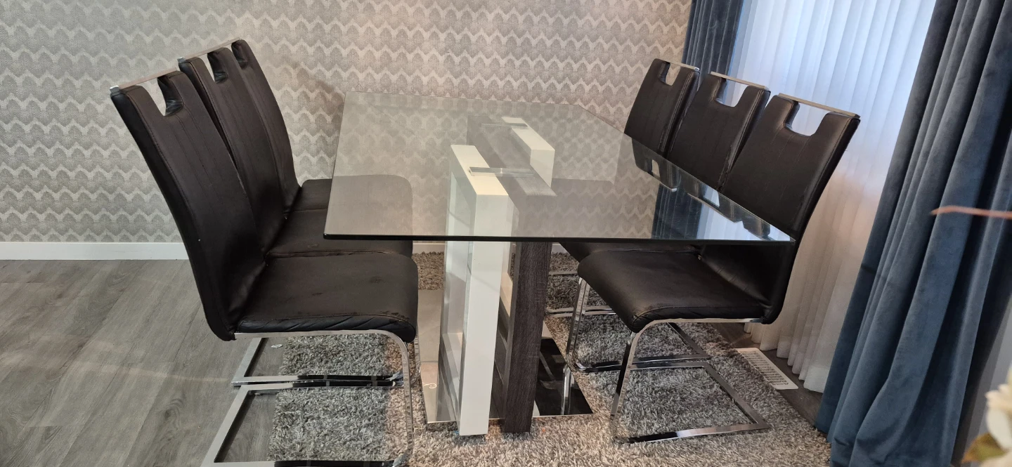Glass Dining Table with 6 Black Chairs - photo 2