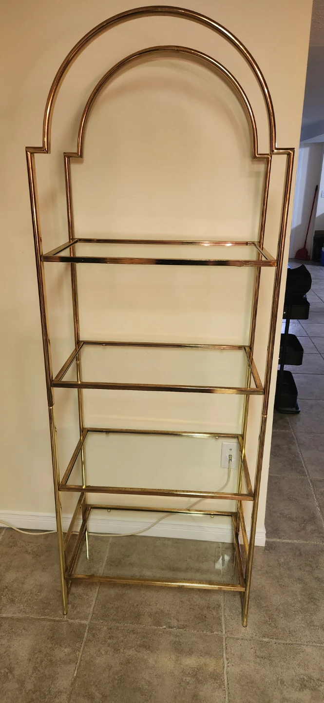 Gold Metal and Glass Arched Display Shelf