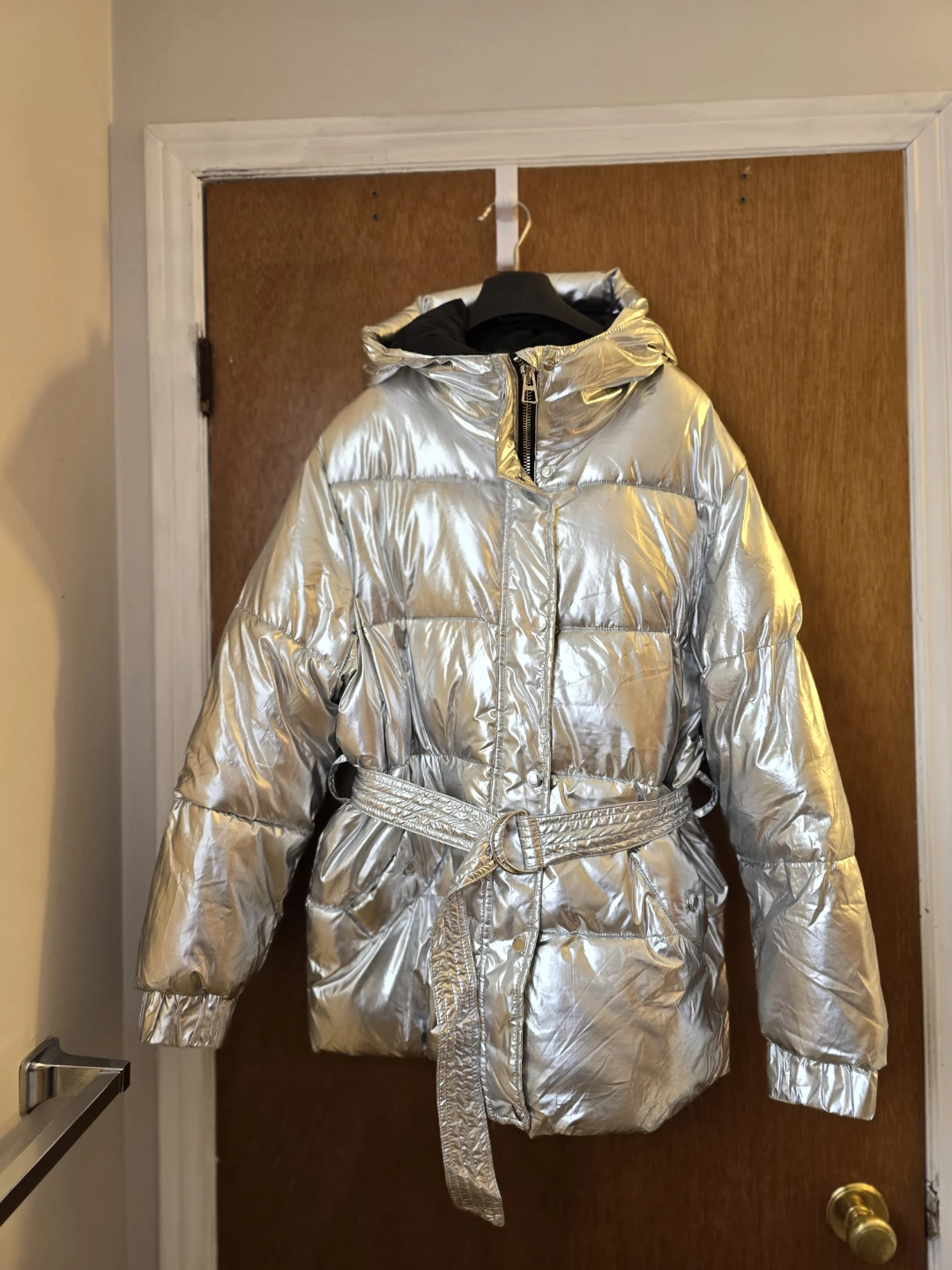 Bershka Silver Metallic Puffer Jacket – Size Medium