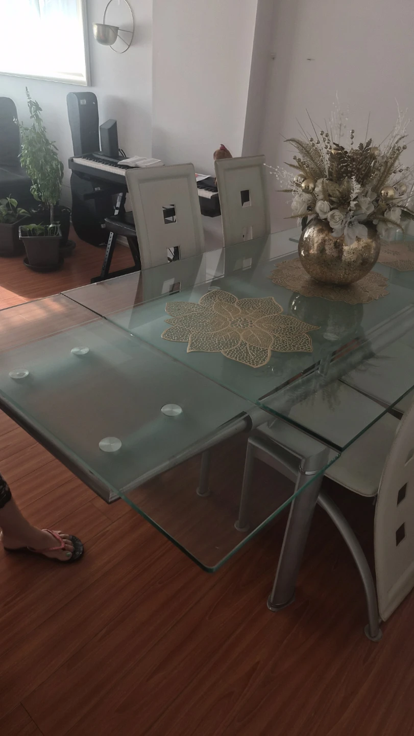 Glass Dining Table with 6 White Chairs - photo 2