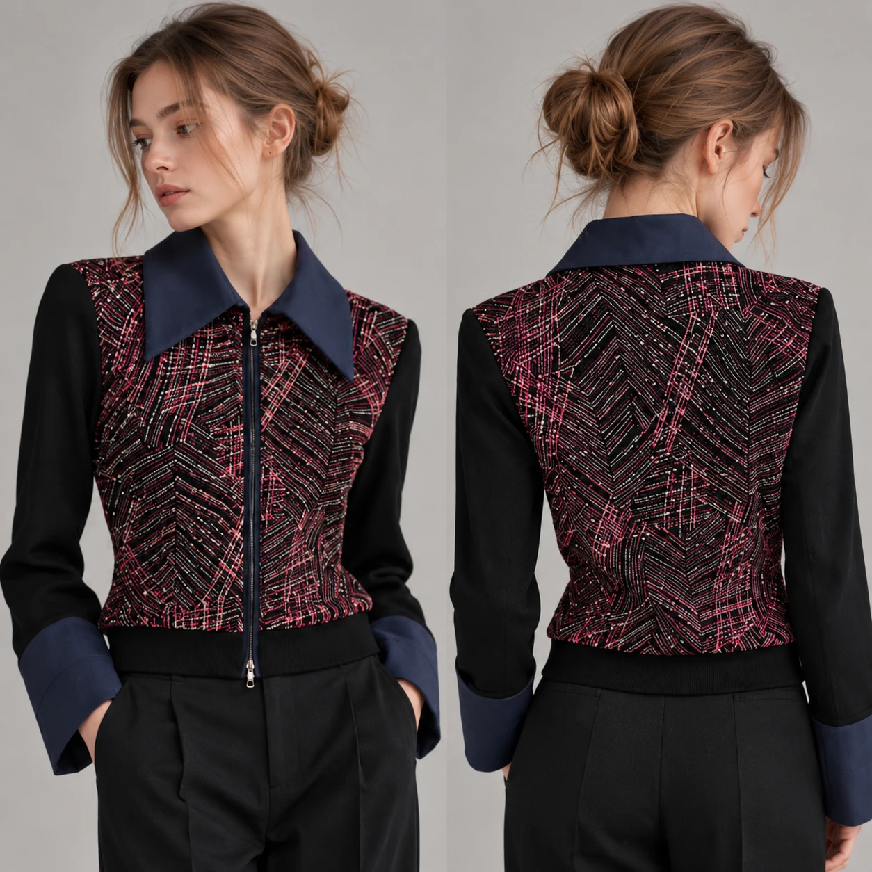 Collared Zip-Up blouse shirt with Lurex size small S