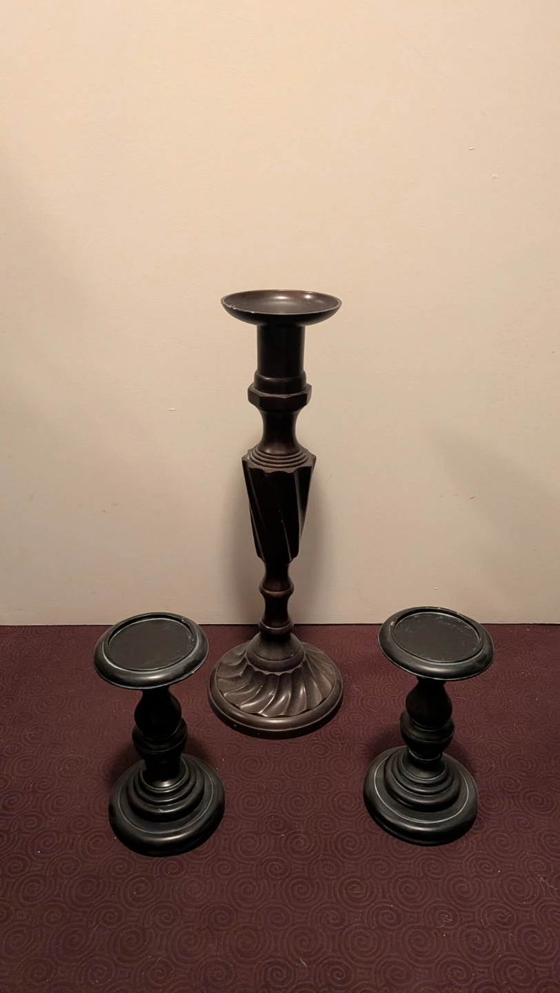 3 Pillar Candle Holders, Metal & Wood, optional candles