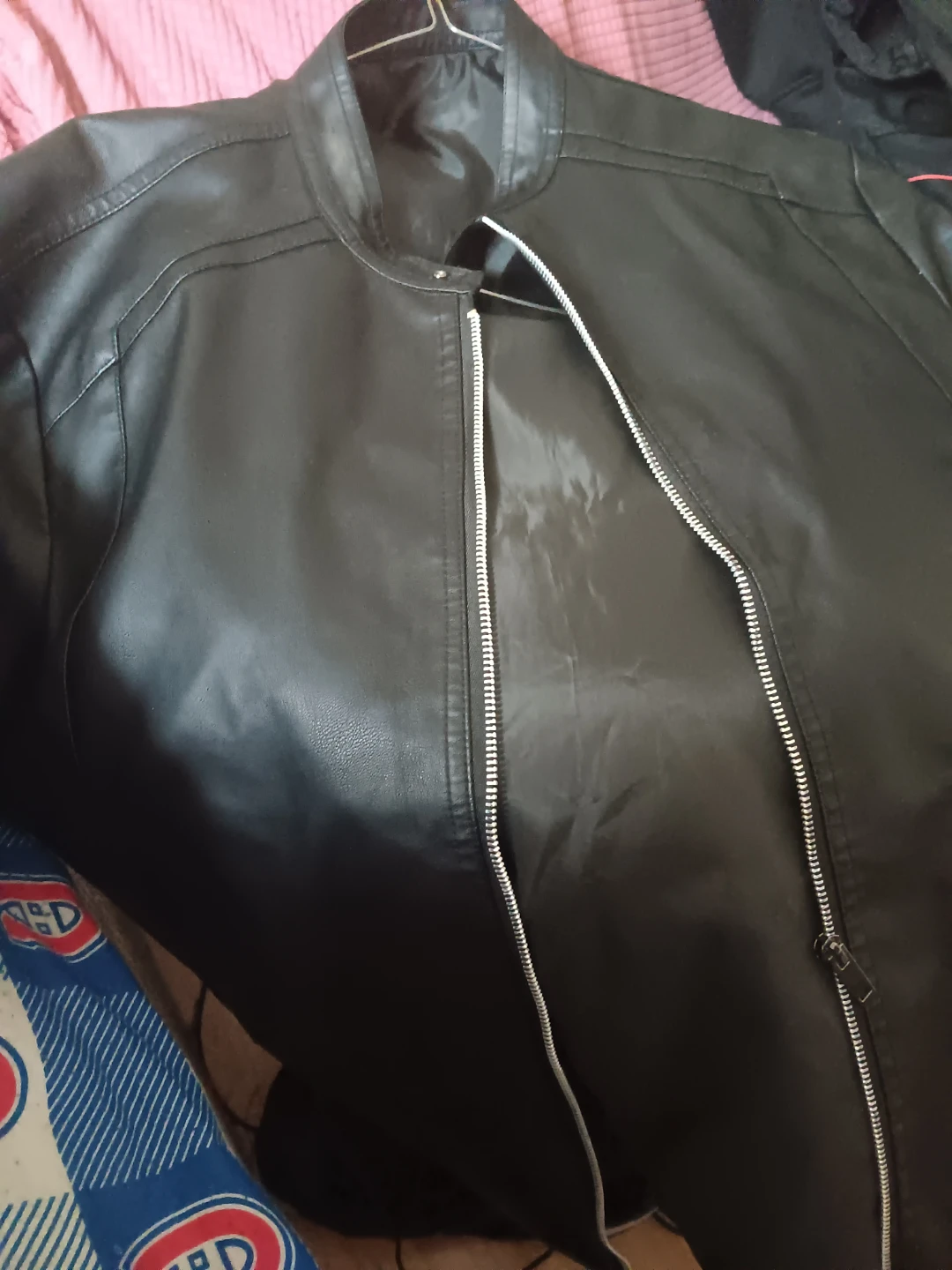 Black Faux Leather Bomber Jacket