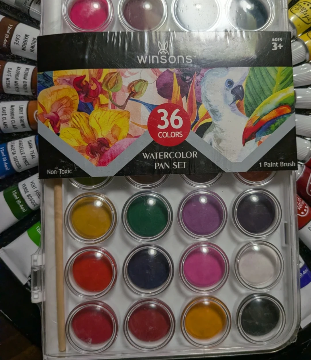 5 Art Set: Acrylics, Watercolor, Palette, Brush Rinser,  Book. - photo 2