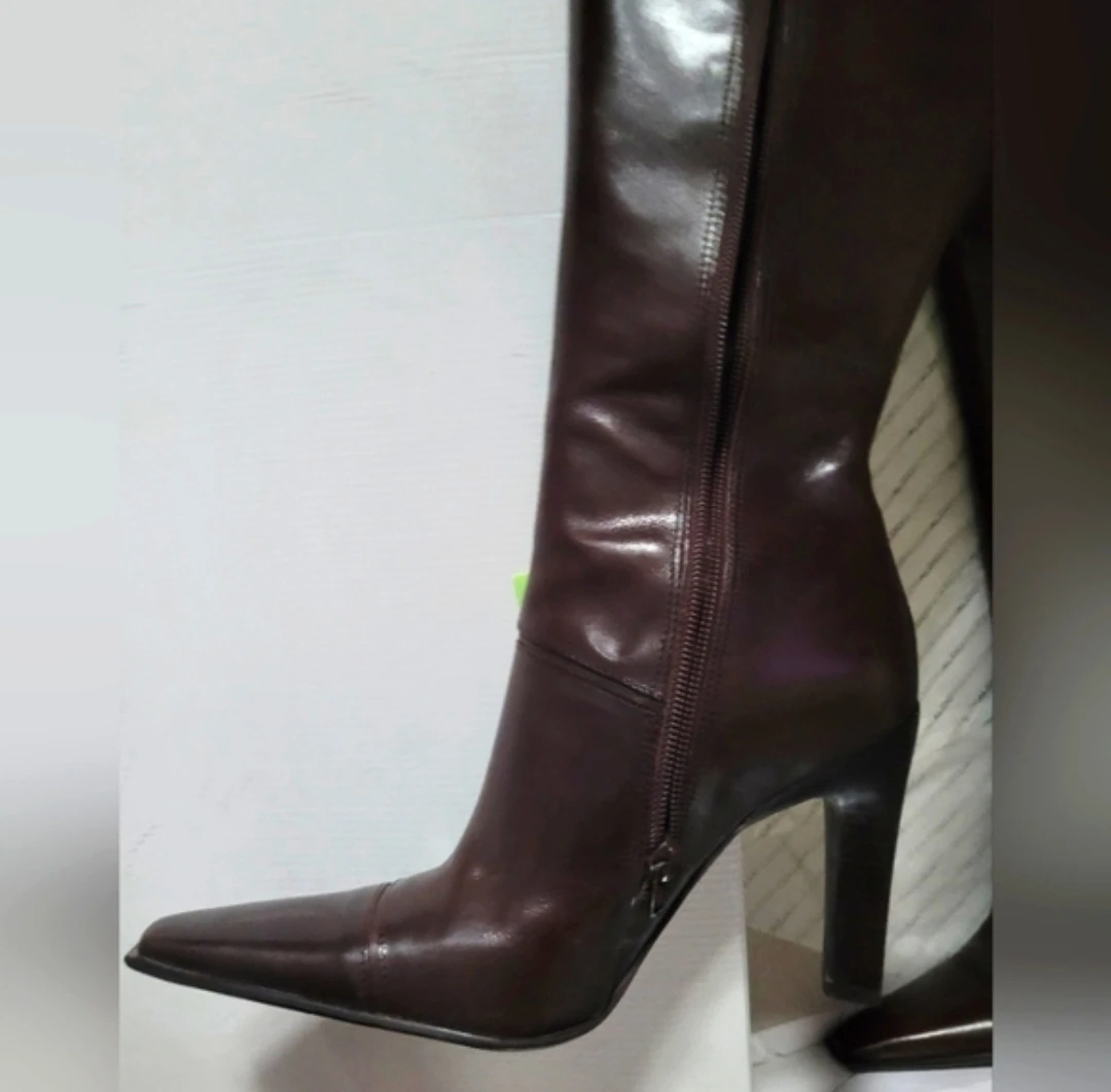 Dark brown leather knee-high boots