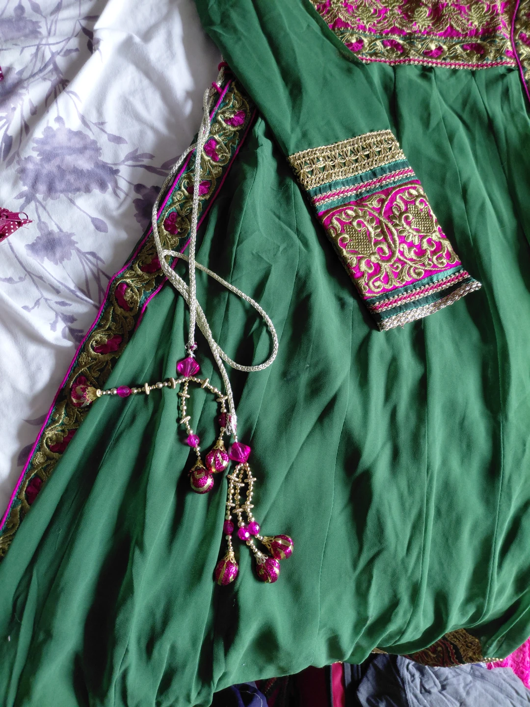 Green and Pink Embroidered Anarkali Dress - photo 2