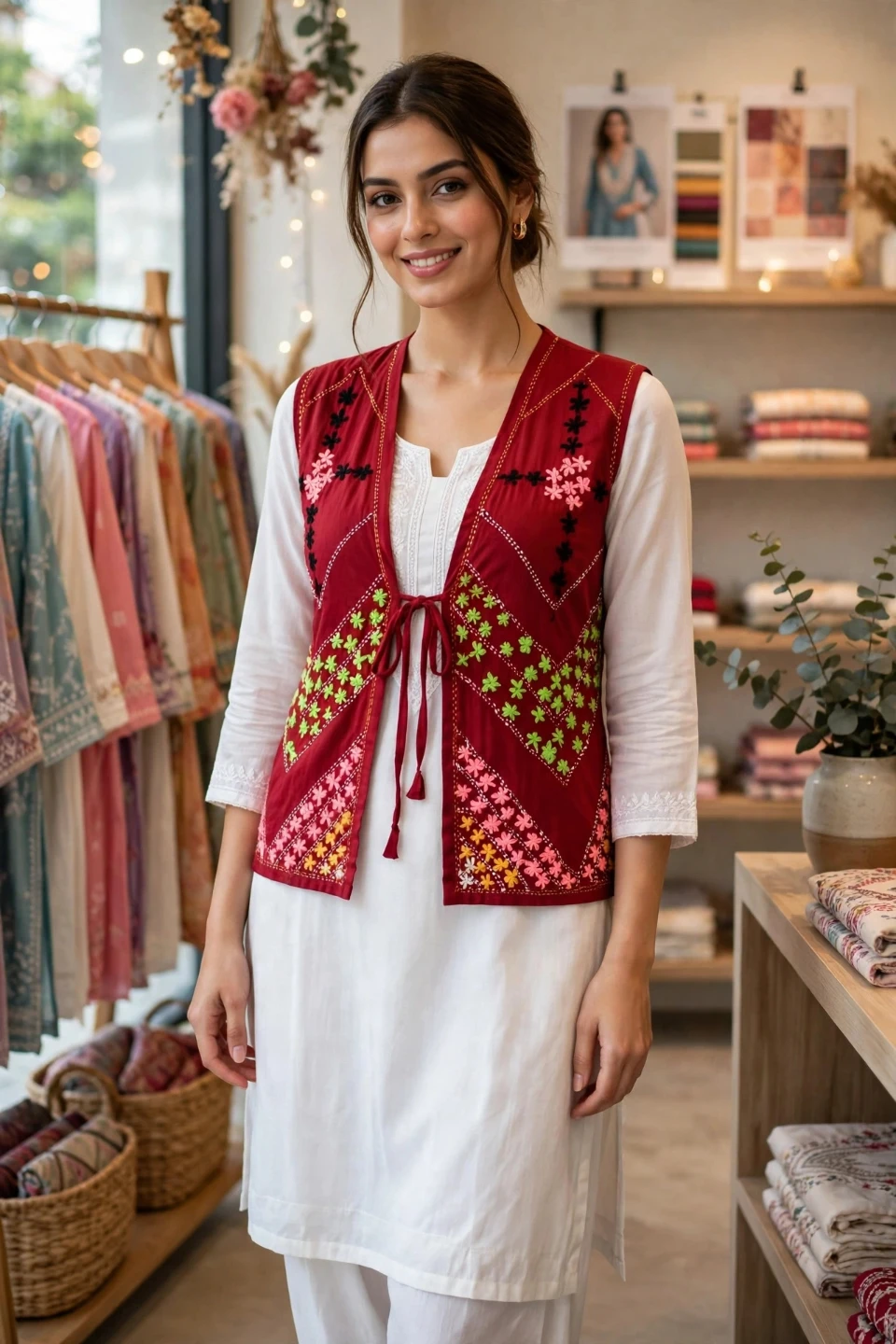 Embroidered Maroon Vest