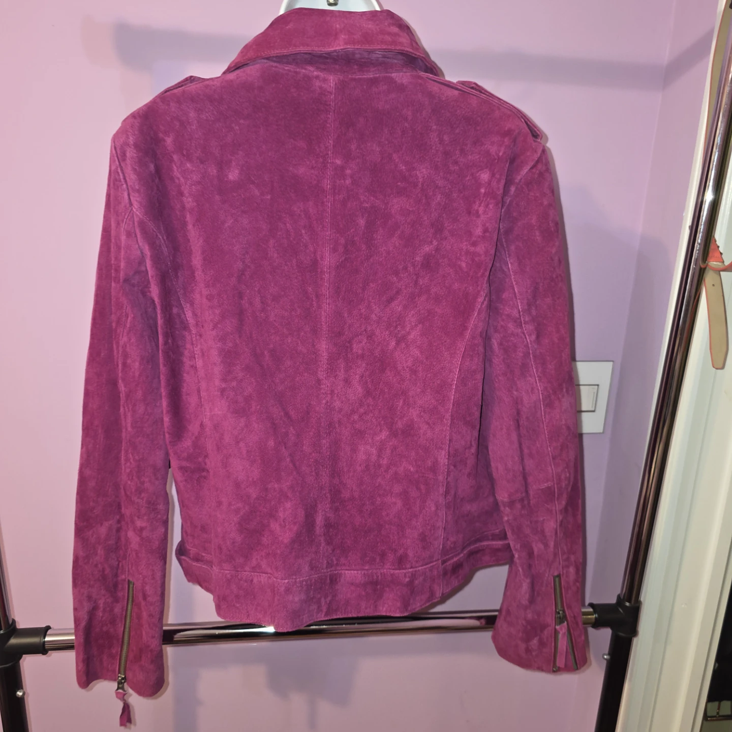 ASOS Pink Fucsia Suede Biker Jacket Size 12 - photo 2