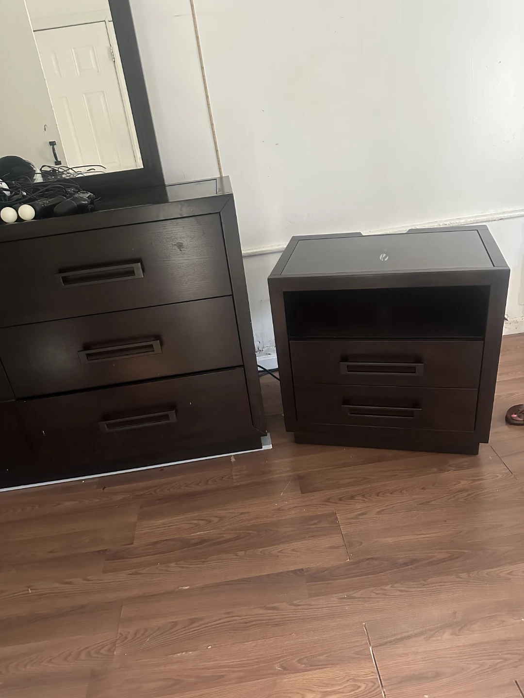 Black Wooden Dresser with Mirror and Nightstand
