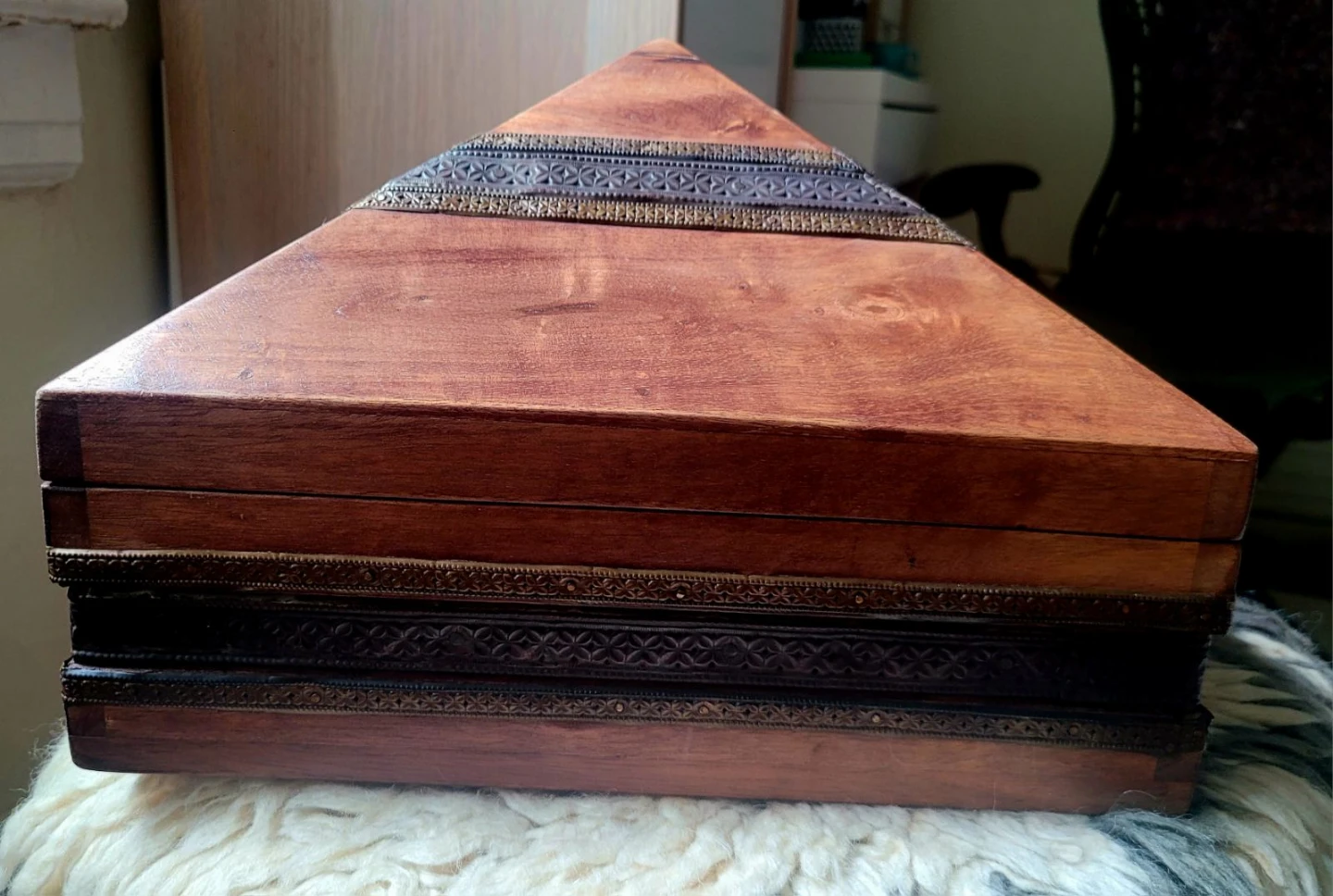 Vintage Wooden Pyramid Box Malabar Dowry Jewelry Chest India - photo 2