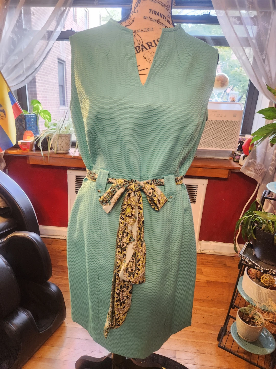 TAHARI New Petite Turquoise Textured Belted Sheath Dress