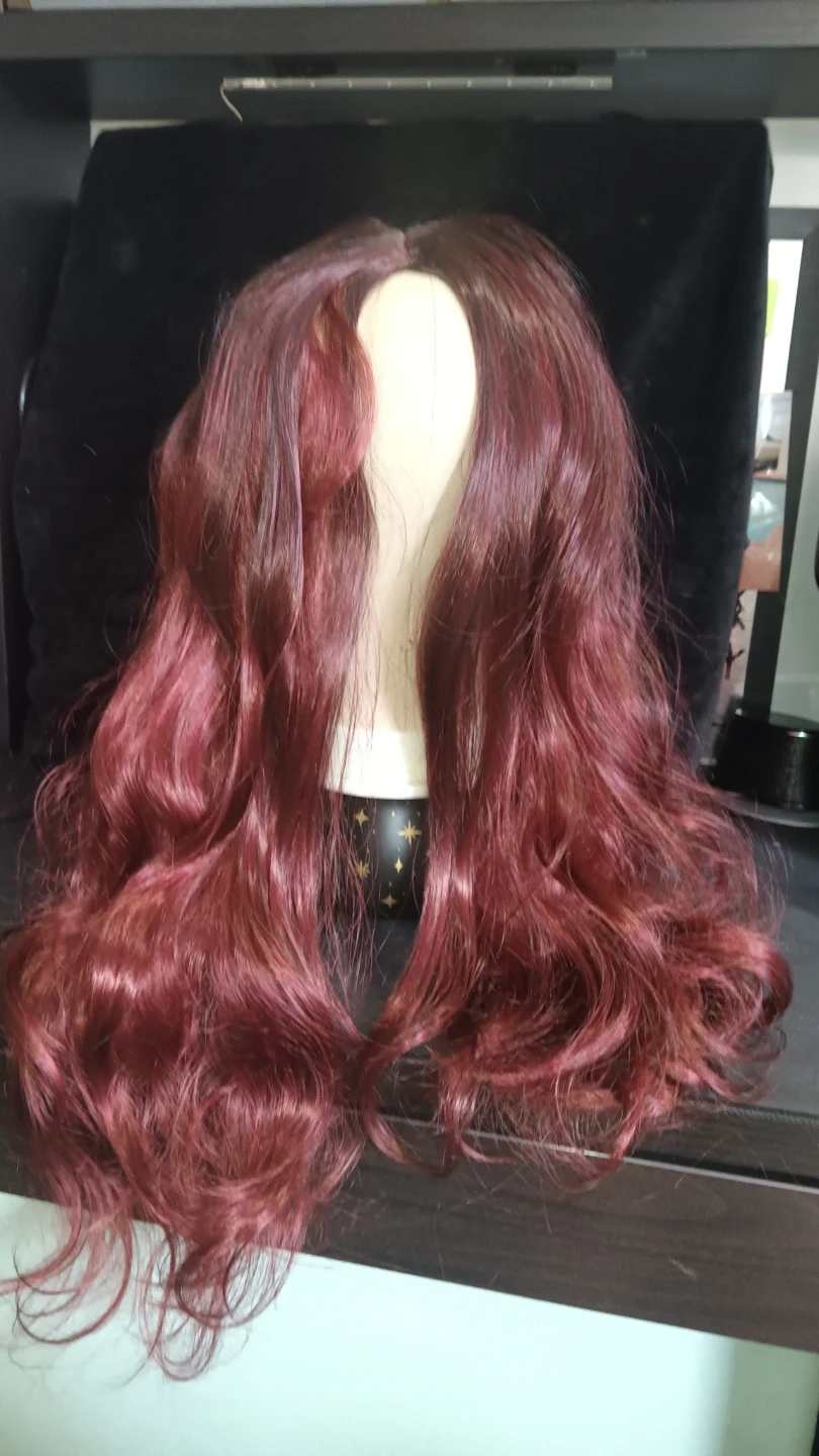 Burgundy and Black Wavy Synthetic Wig