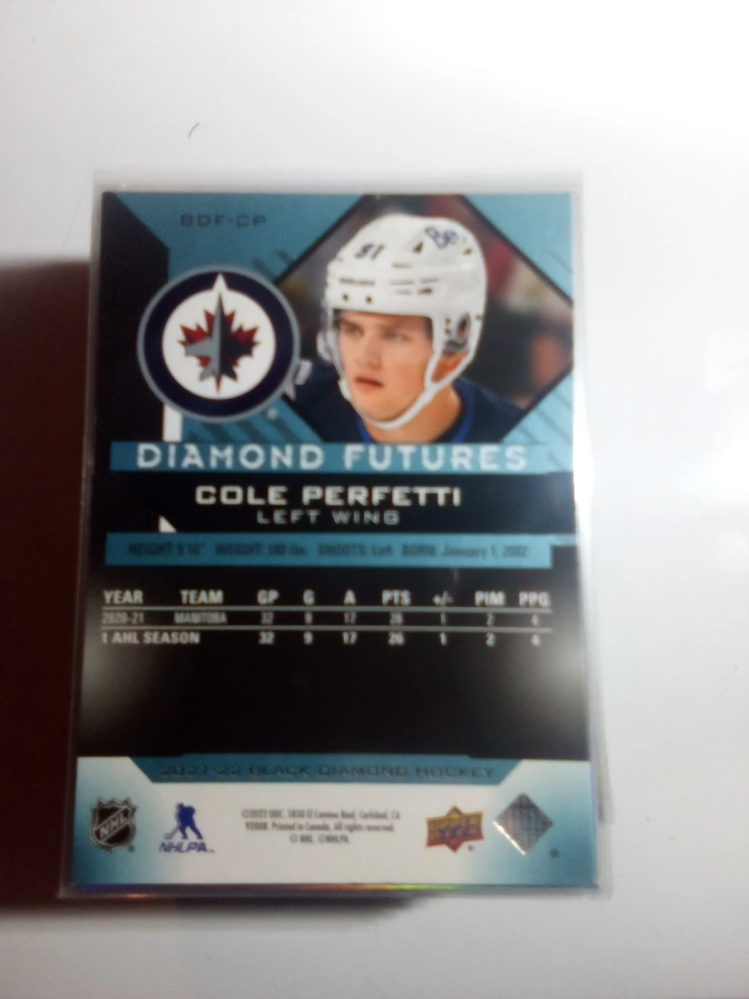 2021-22 Upper Deck Black Diamond Cole Perfetti Card - photo 2