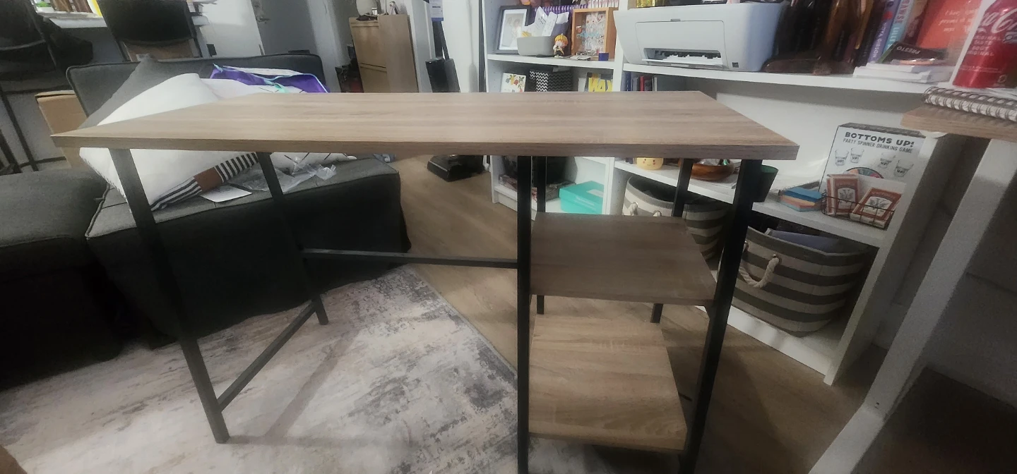 Industrial Style Wooden Desk with Shelves - photo 5