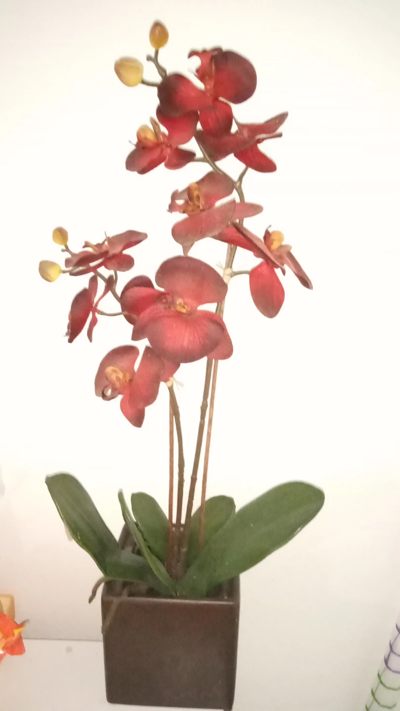 Artificial Red Orchid in Square Pot