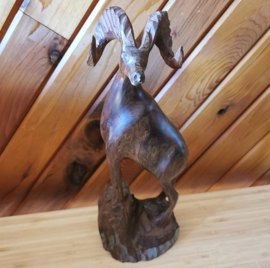 Vintage Hand Carved Ironwood Ram Sculpture - photo 3