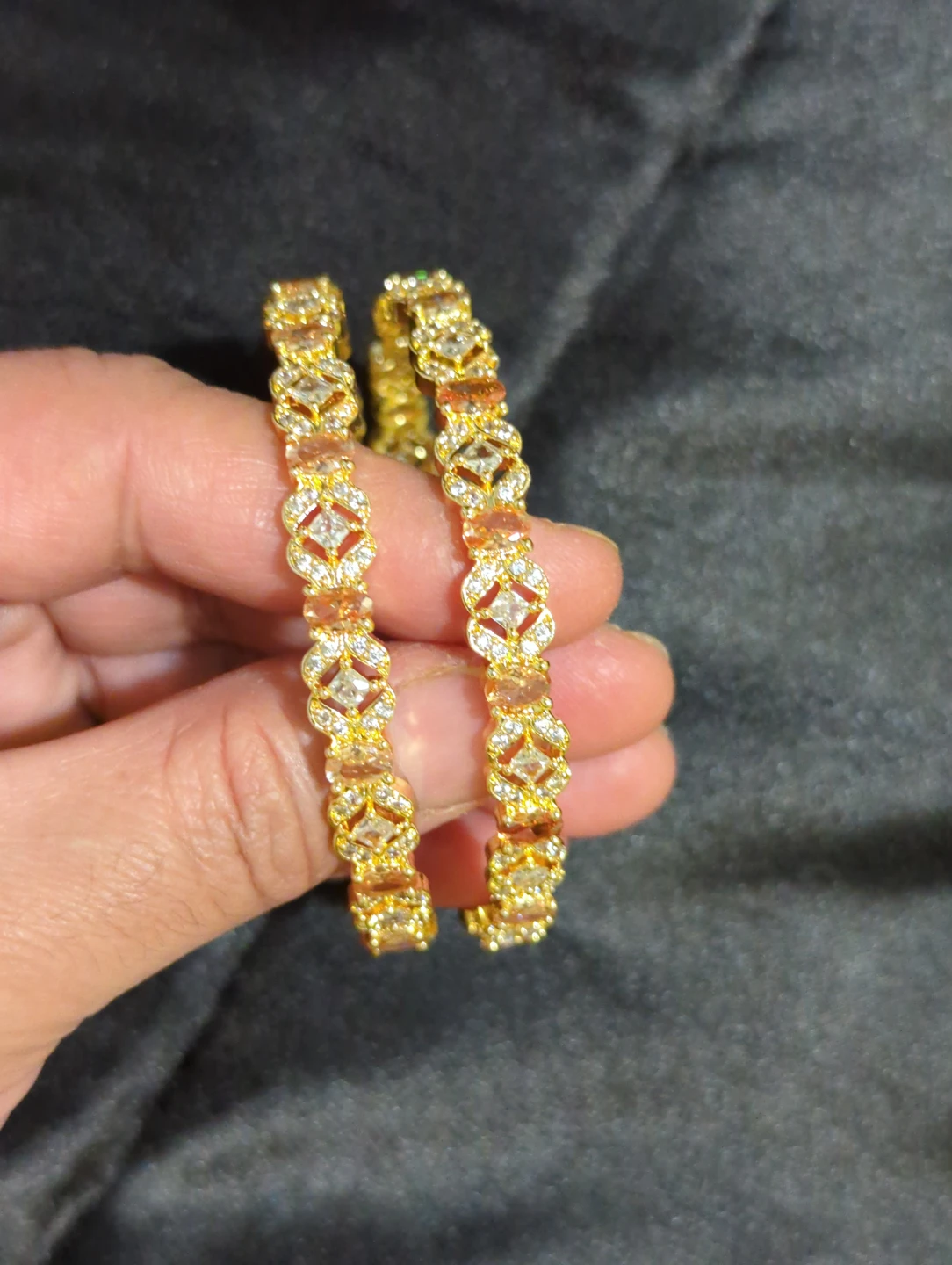 Gold-Tone Crystal Bangles in size2.5" - photo 3