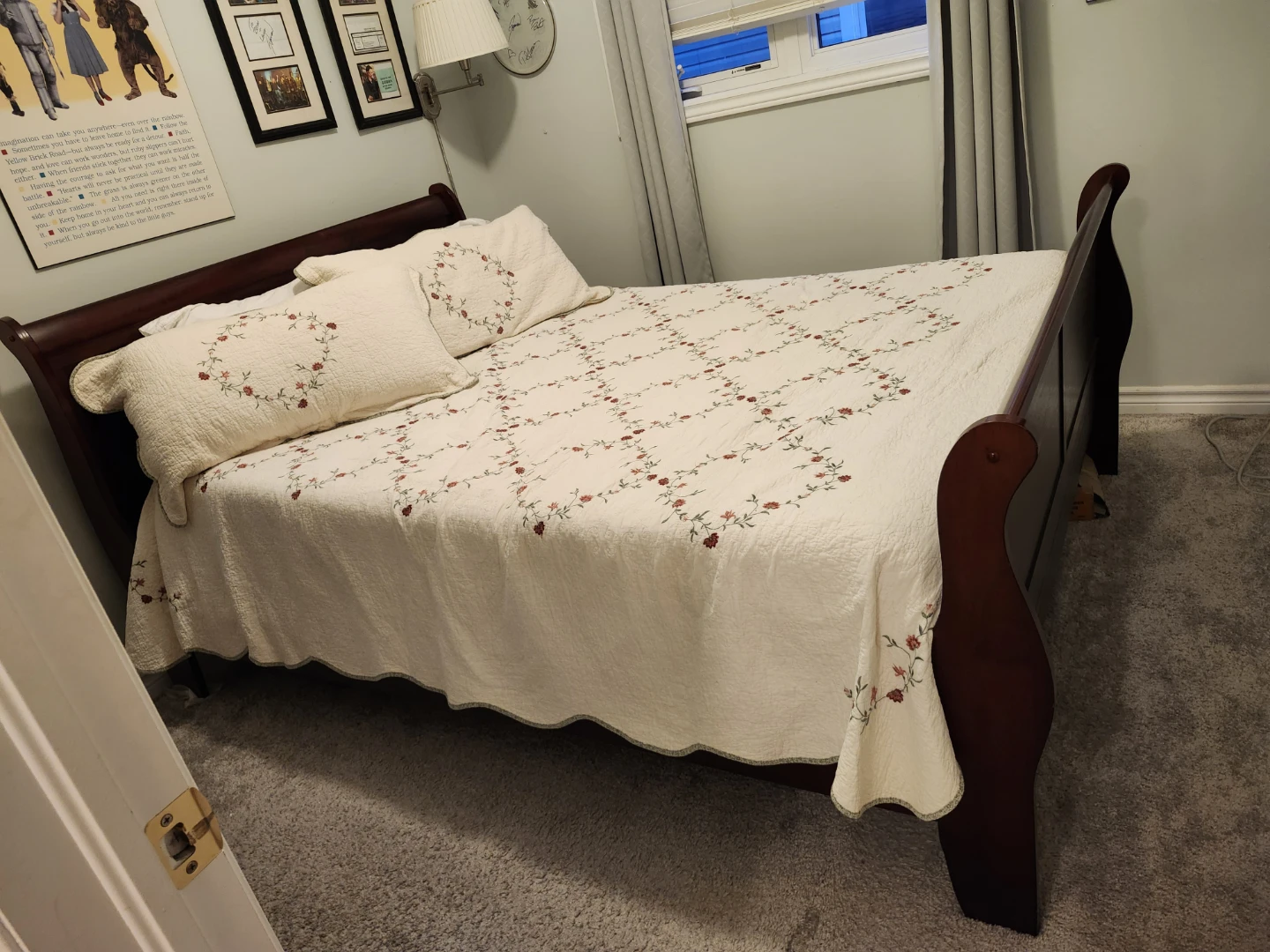 Dark Wood Queen Bed and 5-Drawer Dresser