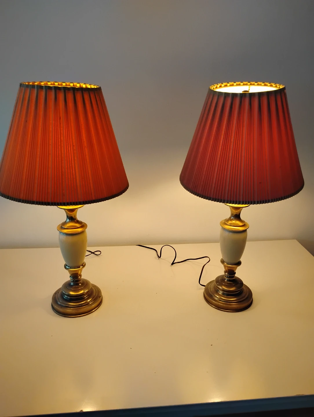 MCM Stiffle Porcelain Egg and Brass Table Lamp pair