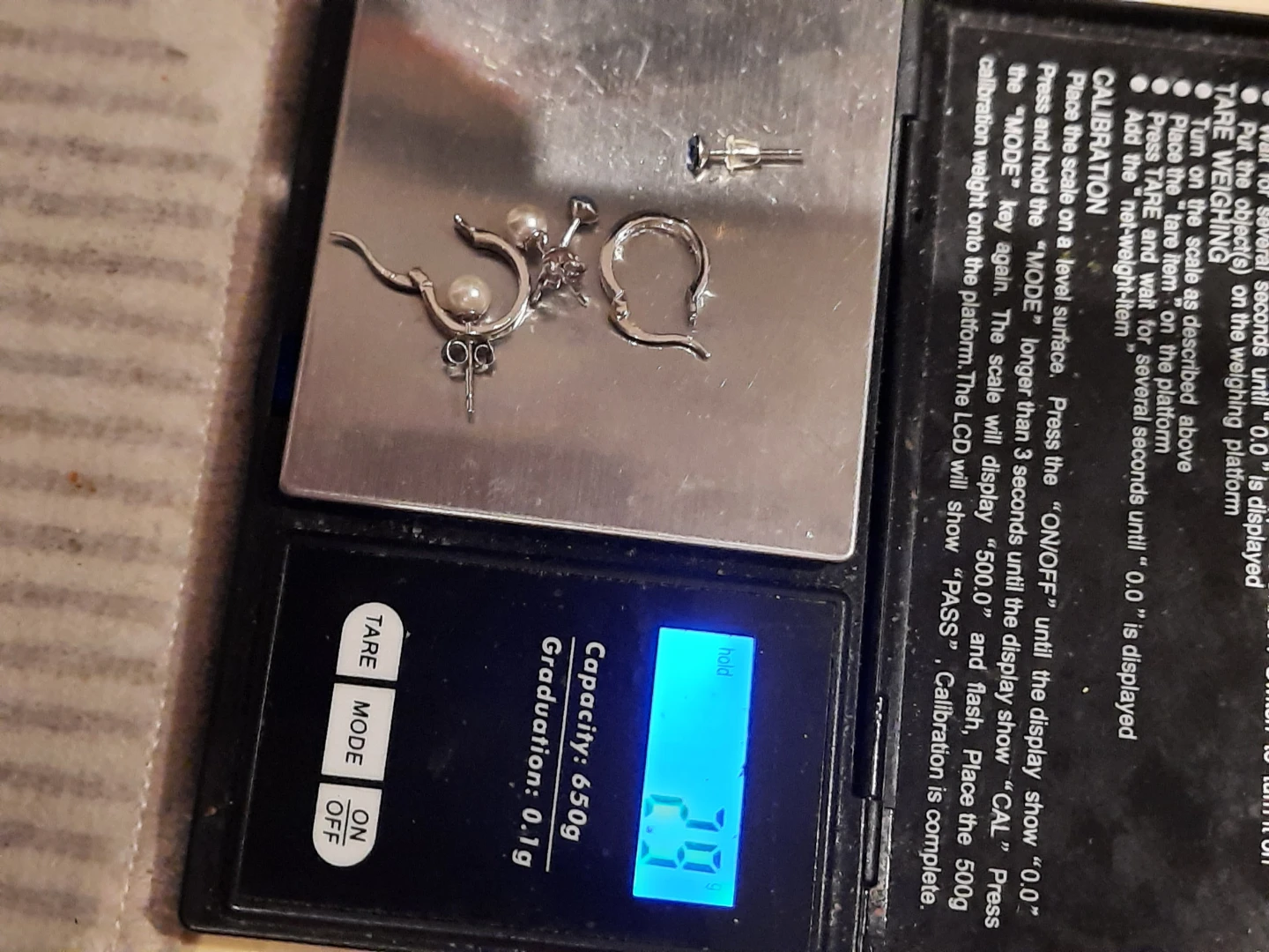 3 pairs solid sterling silver earrings hoops studs - photo 5