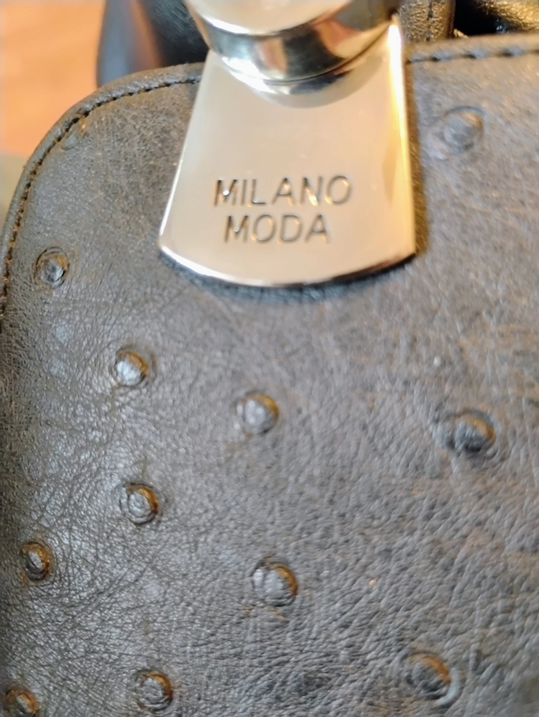 Milano Moda Black Ostrich-Embossed Handbag