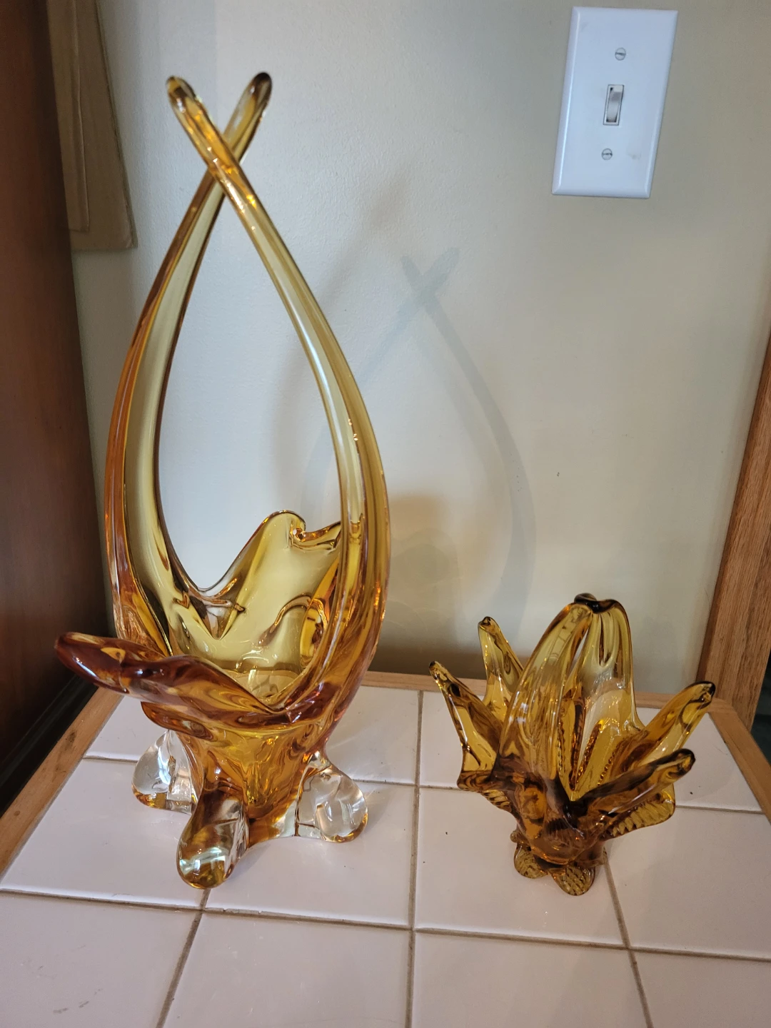 Vintage Chalet Style Amber Glass Art Pieces