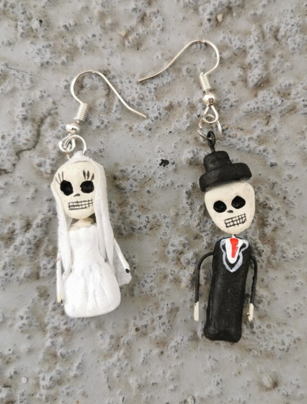 Skeleton Bride & Groom Clay Dangle Earrings