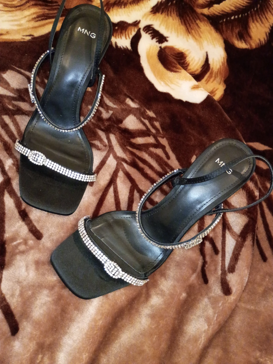 MNG Rhinestone Embellished Black Heels