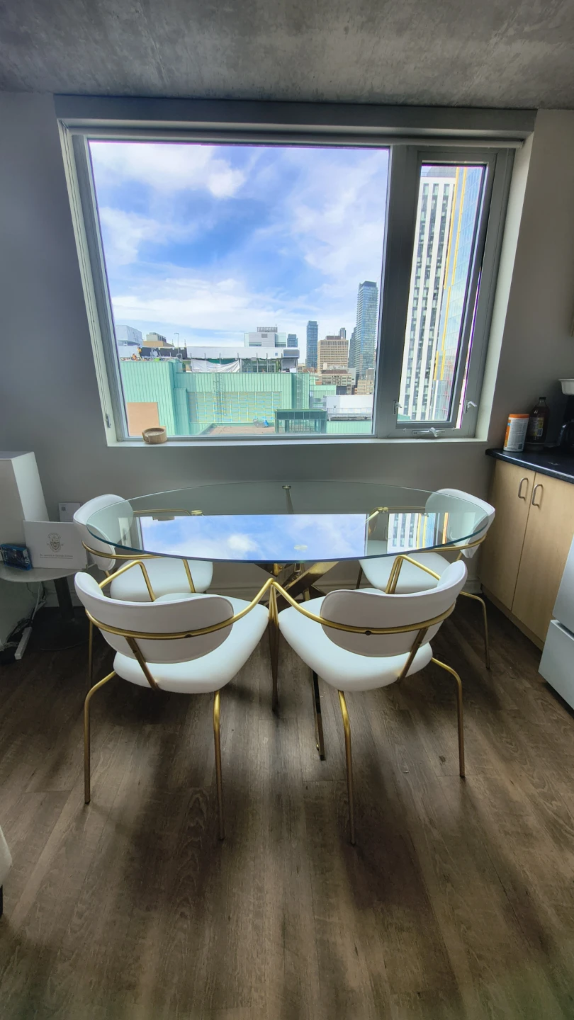 Modern Glass Top Dining Table with 4 Chairs (Gold Base) - photo 3