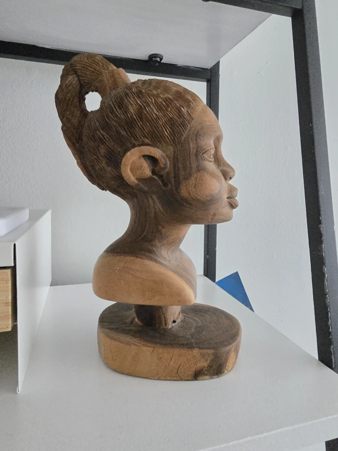 Hand-Carved Wooden Bust Sculpture