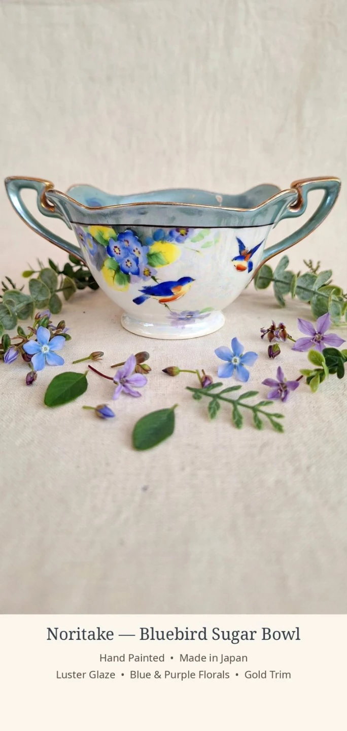 Noritake Hand Painted Bluebird Sugar Bowl