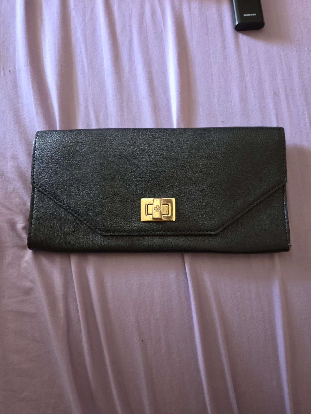 Leather & Gold-Lined Clutch Purse w/ Twist-Close Hardware