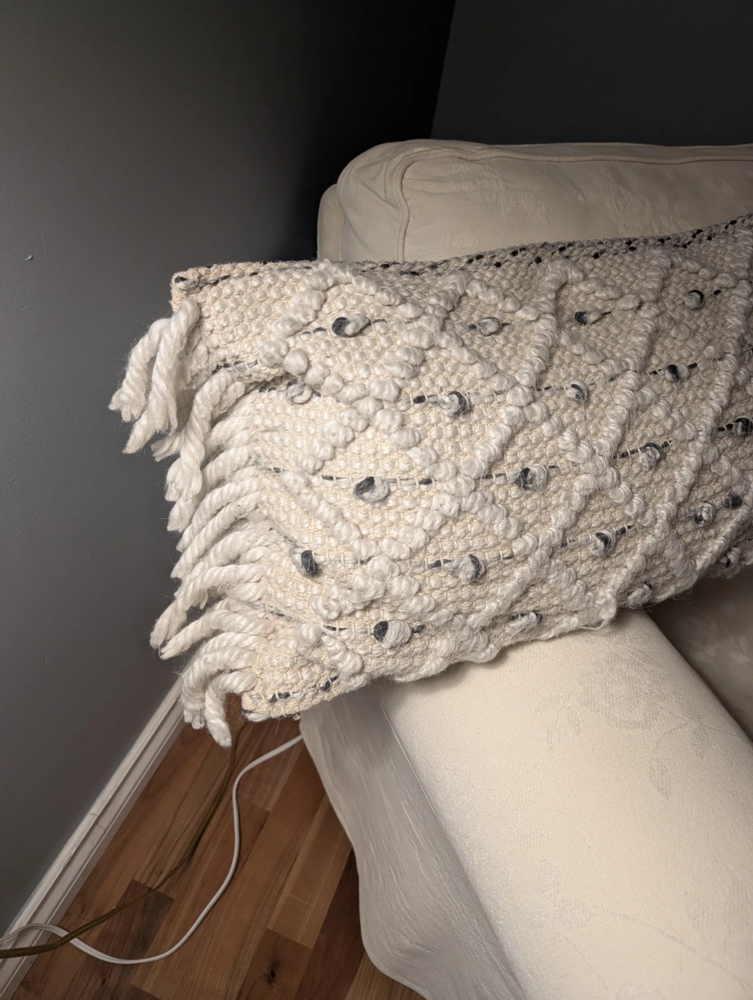 Textured Cream and Grey Lumbar Pillow