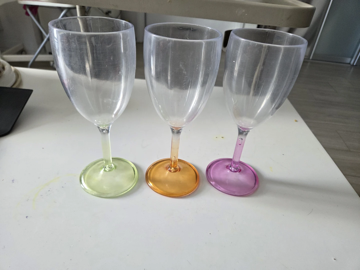 Set of 3 Colorful Plastic Wine Glasses