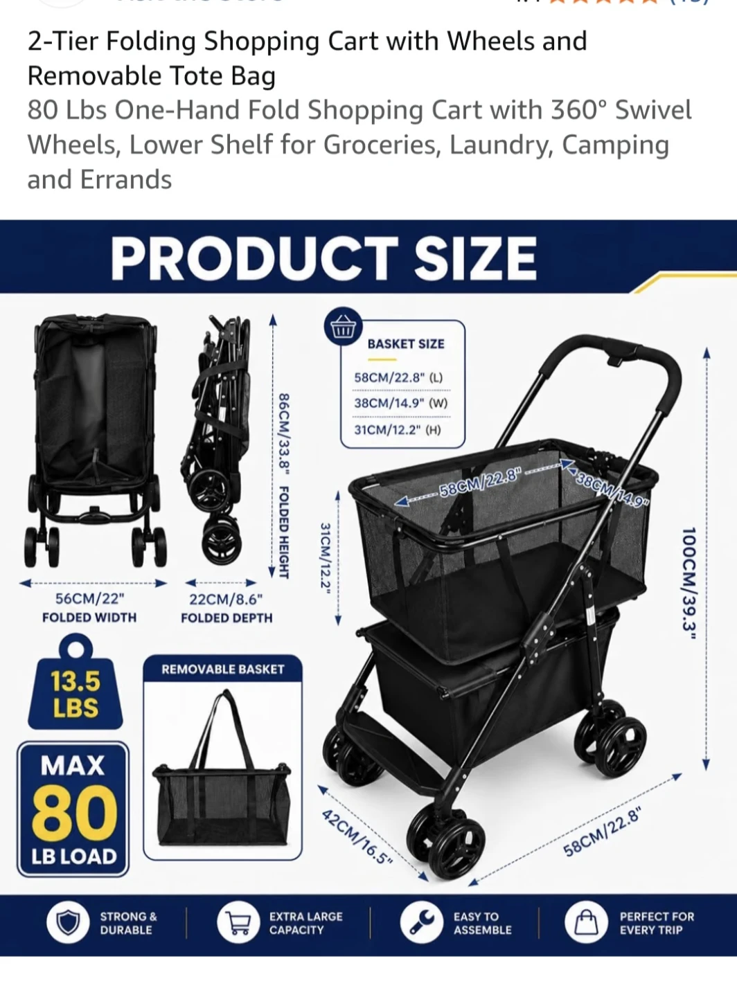 2-Tier Folding Shopping Cart