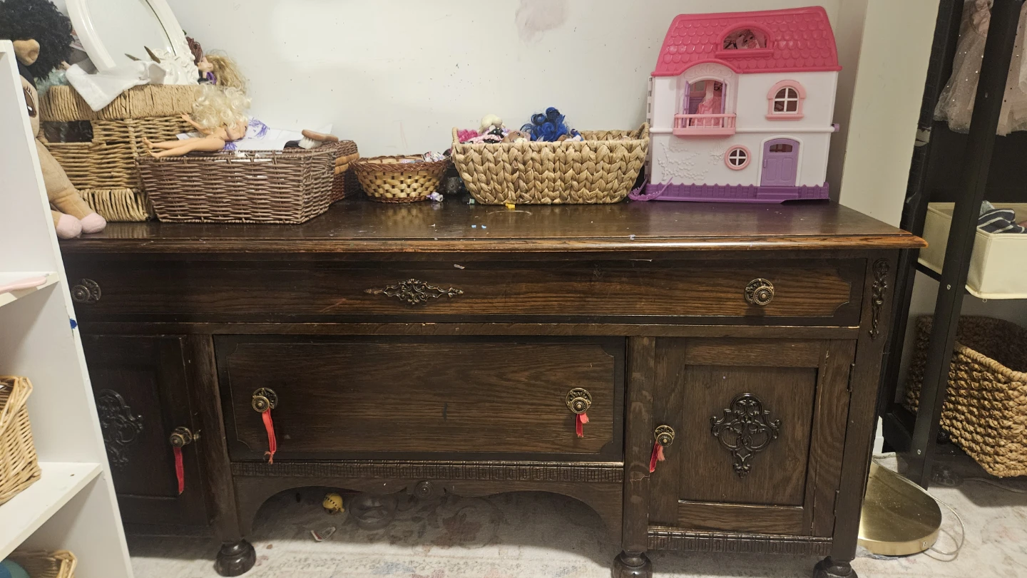 Vintage Oak Wood Sideboard Buffet - photo 3