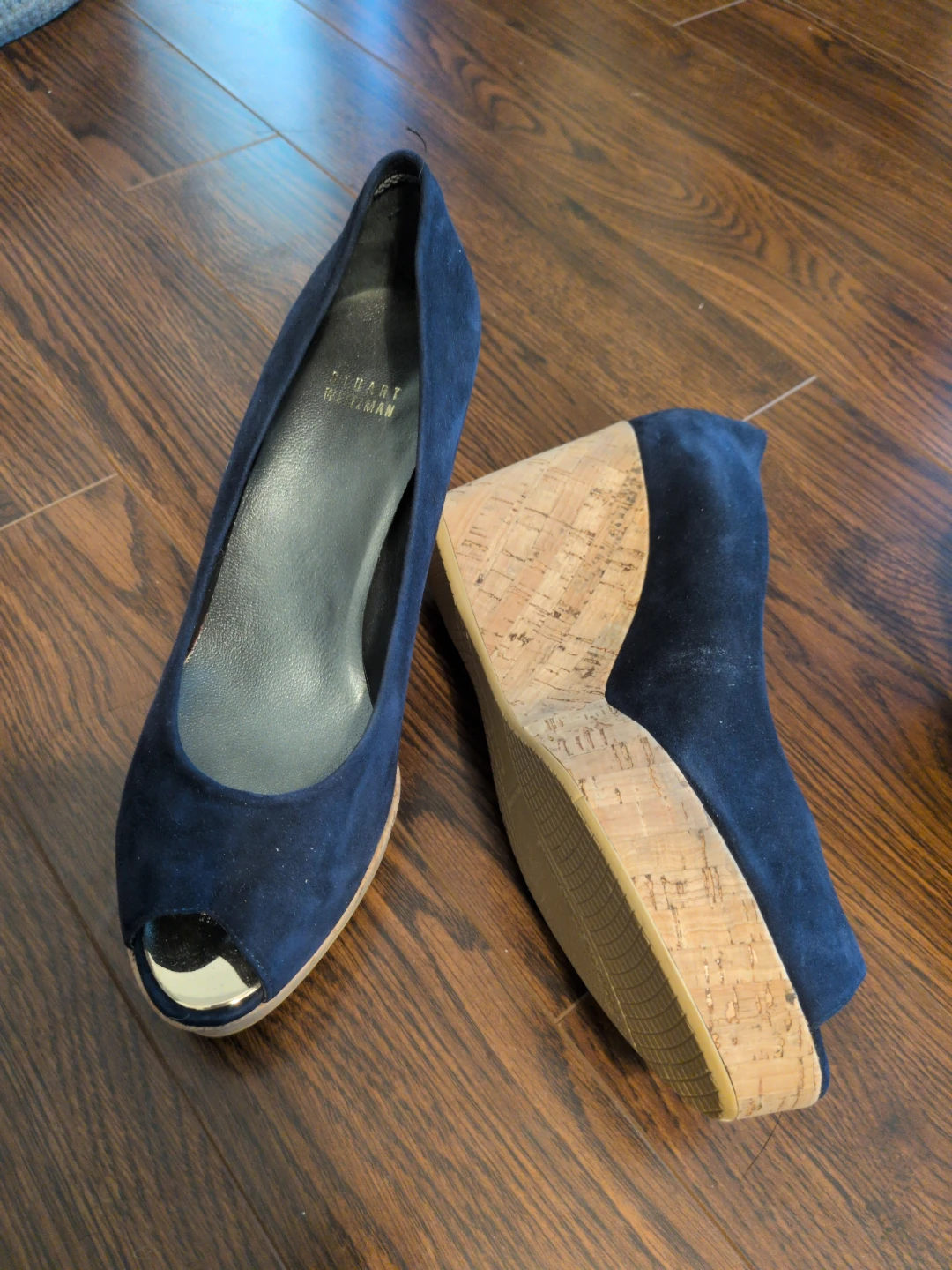 Stuart Weitzman Navy Suede Wedge Heels 9.5 M